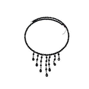 Black Beaded Choker Necklace With Teardrop Dangling Beads